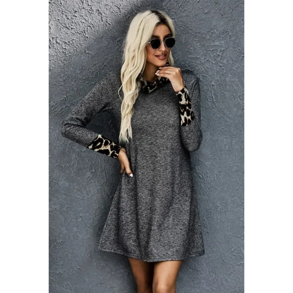 Leopard Trimmed Mini Dress - Picture 9 of 10